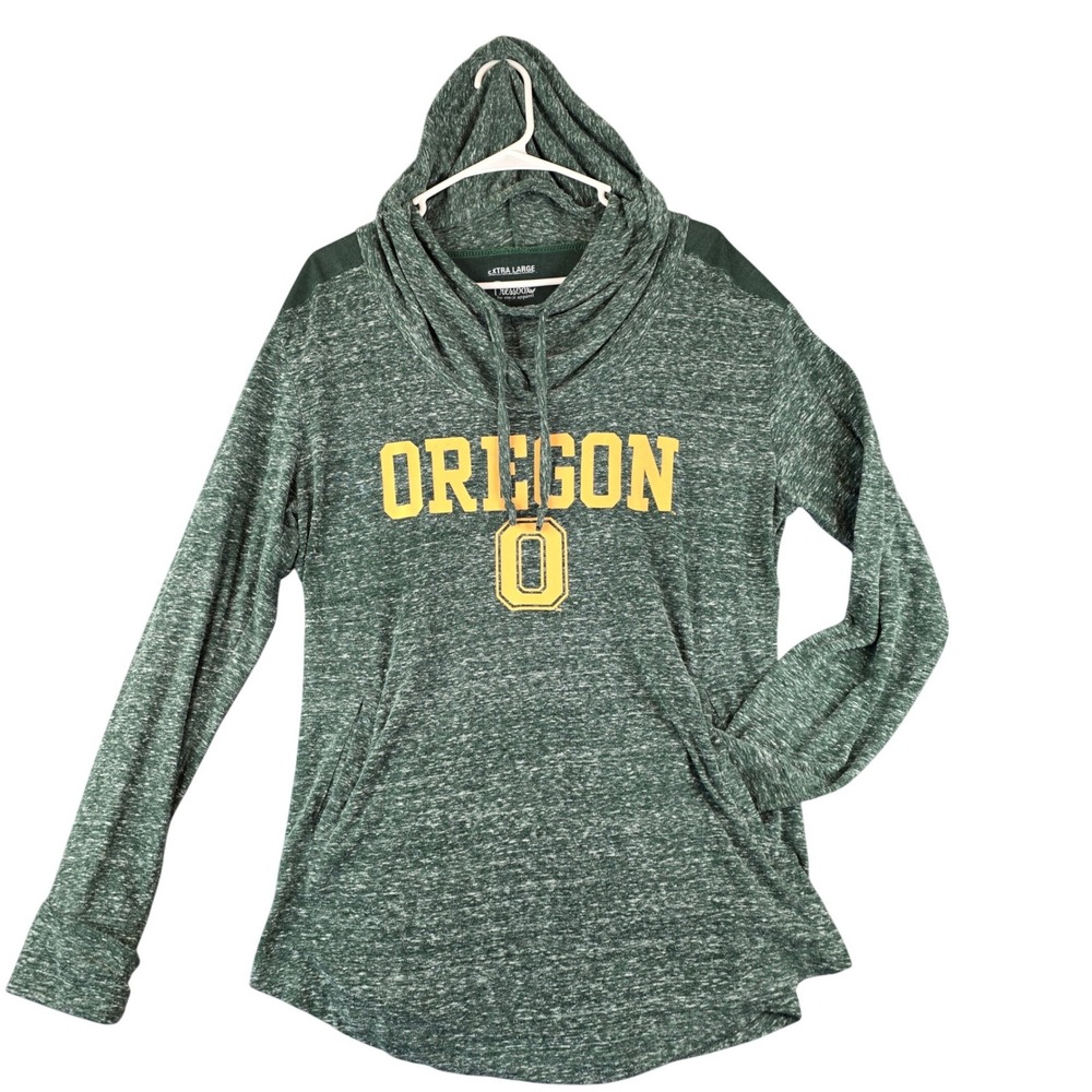 Pressbox Oregon Ducks Hoodie Womens XL Green Space‎ Dye Cowl Neck Pullover